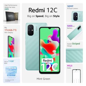 Redmi 12C (Mint Green, 4GB RAM, 128GB Storage) Amazon.in Electronics