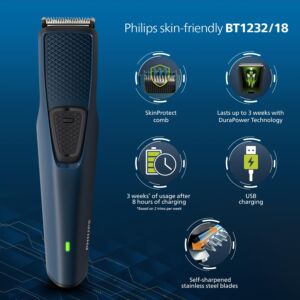 Philips Battery Powered SkinProtect Beard Trimmer for Men – Lasts 4x Longer, DuraPower Technology, Cordless Rechargeable with USB Charging