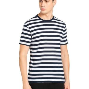 Buy Jockey Men’s Regular Fit Striped Round Neck Half Sleeved T-Shirt Navy & White