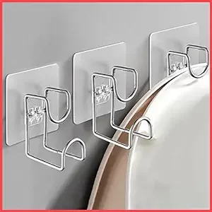 wolpin Self Adhesive Wall Hooks PVC Waterproof Washbasin Adhesive Heavy Duty Sticky Stainless Steel Hooks
