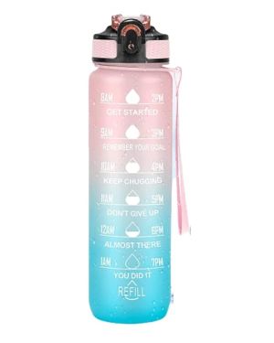 XXSSIER Motivational Time Marker Water Bottle 1 Litre Leakproof Durable Non-Toxic Drinking Water Bottle for Office Outdoor Gym Fitness Sports Sipper Water Bottle Pink