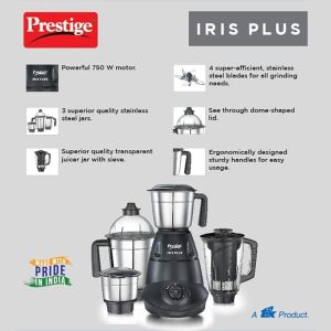 Prestige Iris Plus 750 W Mixer Grinder With 4 Jars Super Efficient Stainless Blades 2 Years Warranty