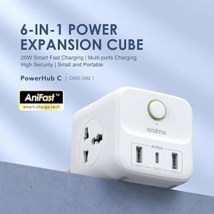 Oraimo Cube Extension Boards with 3 Universal Socket, 2 USB and 1 Type C Fast Charging Port, 20W 1.5 M Power Cord Multi Protection