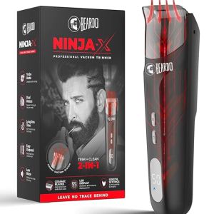 BEARDO Ninja-X Vacuum Trimmer for Men | Beard Trim & Clean 2-in-1 Trimmer with Vacuum Suction Mode | Ceramic Blades, LED display, 3 Limit Combs | No Mess Trimming