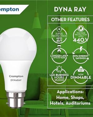 Crompton Dyna Ray 9W Round B22 LED Cool Day Light Pack of 2