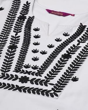 GoSriKi Women’s Cotton Blend Chikankari Embroidered Straight Kurti