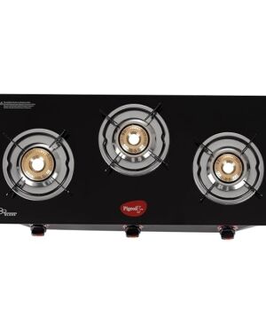 Pigeon by Stovekraft Aster 3 Burner Gas Stove with High Powered Brass Burner Gas Cooktop with Glass Top and Powder Coated Body – Black