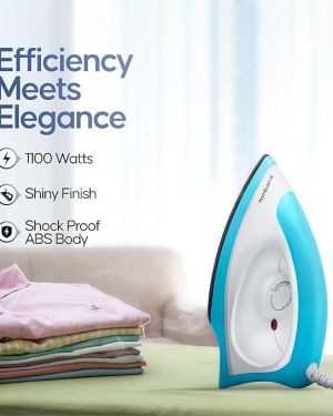  Longway Kwid Light Weight Non-Stick Teflon Coated Dry Iron, Electric Iron for Clothes | 1 Year Warranty| 1100 Watt, Blue