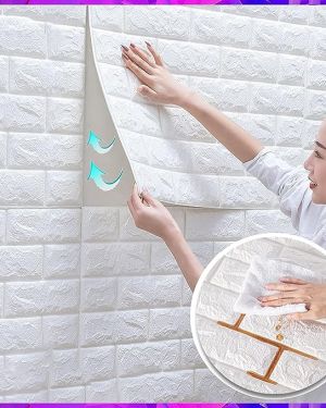 Wolpin 3D White Brick Wallpaper for Wall PE Foam Wall Stickers Self Adhesive DIY Wall Decor