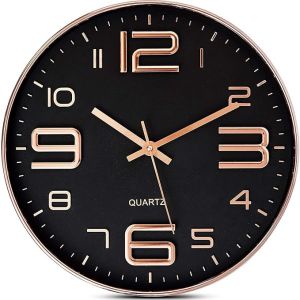 Star Work 12 Inches Non Ticking Silent Quartz Wall Clock for Home Bedroom Hall Living Room Office Black & Gold